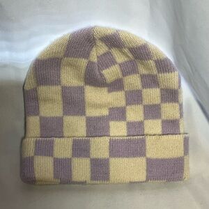 ANTHROPOLIGIE MAEVE Purple & Cream Gingham Knit Beanie